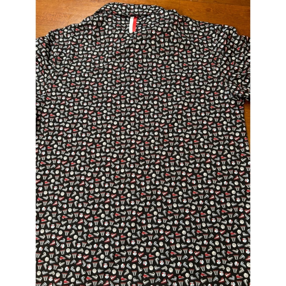 Rhoback Polo Shirt Mens Medium Black Basketball Print Performance Short Sleeve - Picture 9 of 9